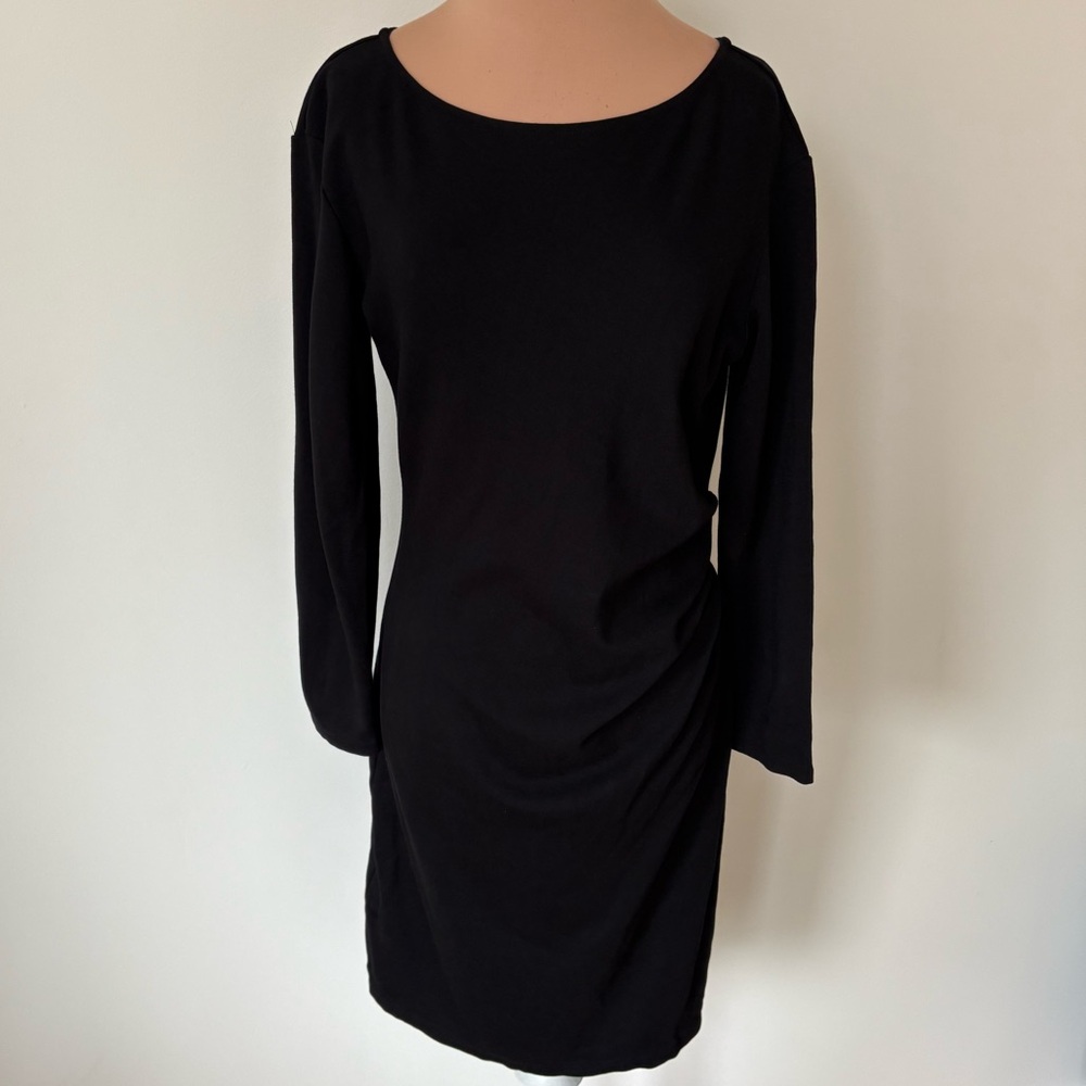 Weekend Max Mara Black Jersey Ruched 7/8 Sleeve Knee Length Sheath Dress EUC M - Picture 5 of 12
